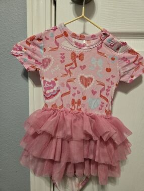 Posh Peanut Pink Heart & Ribbon Tulle Bodysuit